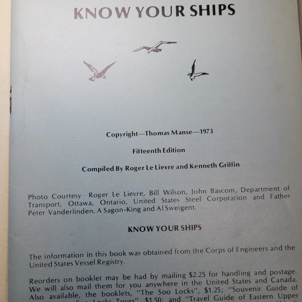 Know Your Ships 1973 Seaway Issue 15th Edition Great Lakes Vessels